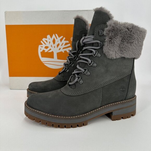 Timberland Women's Courmayeur 6" Waterproof Warm-Lined Boots sz 7.5 Grey Nubuck - Picture 3 of 8